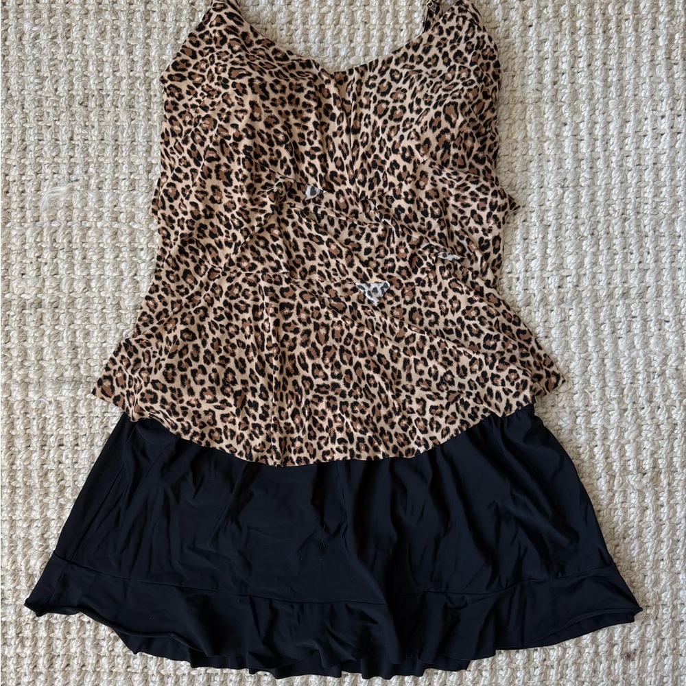 Aqua Green Leopard Print Swim Top and Skort